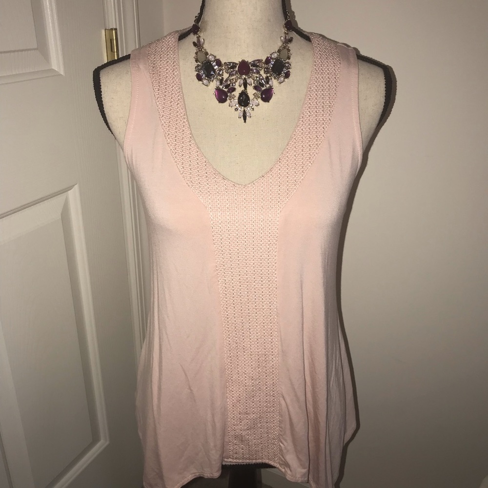 909. Adrianna Papell Light Pink Knit-Trim V-Neck Tunic Tank Top Medium Flowy